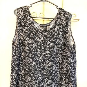 Josephine Chaus Black and White Floral Sleeveless Tunic Blouse Size 16W